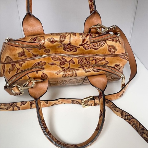 Cuoieria Fiorentina Italian Beige Brown Signature Embossed Floral Handbag - Picture 11 of 16